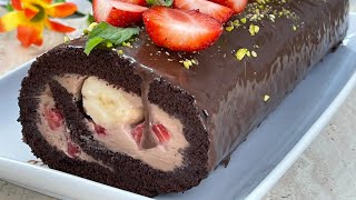 Chocolate roulade recipe filled with nutella cream and mascarpone [upl. by Sharlene]