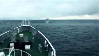 Japan Tsunami Coast Guard ship rides over the tsunami waves 日本  津波 [upl. by Seroled]