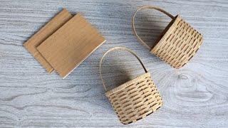 REALISTIC MINI BASKET FROM CARDBOARD  DIY Handmade Cardboard Craft  Best Display Ideas [upl. by Pish]