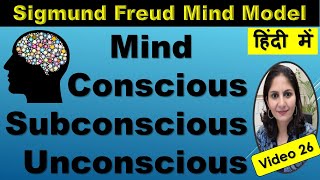 Conscious Unconscious Subconscious Mind Model Sigmund Freud Theory of Personality Hindi Monica Josan [upl. by Cordy114]