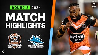 NRL 2024  Wests Tigers v Sharks  Match Highlights [upl. by Shatzer]