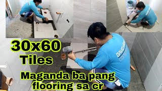 paano mag tiles ng 30x60 sa flooring ng cr  jonecis Vlog installedtiles [upl. by Sension]