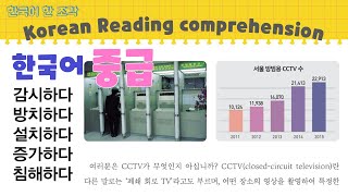 【한국어 배우기】 중급 읽기 22 CCTV 주장하는 글  감지하다 방지하다 설치하다 침해하다  Korean Reading [upl. by Adnol]