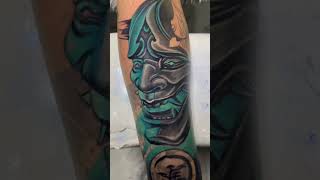 Hannya mask tattoo cover up Djtattoo Poipettattoo cover up [upl. by Yoral]