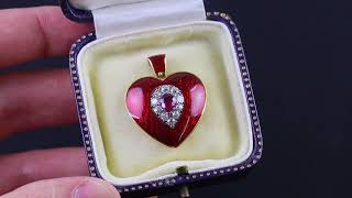 ANTIQUE VICTORIAN RUBY RED GUILLOCHE ENAMEL HEART PENDANT LOCKET 18CT GOLD [upl. by Saxena]