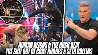 The Rock amp Roman Reigns Beat The SHIT Out Of Cody Rhodes amp Seth Rollins  Pat McAfee Reacts [upl. by Kerril]