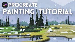 Procreate Landscape Painting  Mountains and Trees FULL TUTORIAL [upl. by Eudo314]