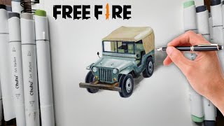 Ohuhu markers 😍 free fire jeep Drawing  tutorial shorts [upl. by Jeff]