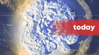 Satellite footage of underwater volcano in Tonga [upl. by Adnarim]