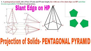 Projection of Solids Pentagonal Pyramid  Slant edge on HP rajagopalthangavelsforum [upl. by Nailliw]