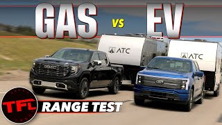 How Far Can a Gas Truck amp an Electric Ford Lightning Go Towing the Same Camper On ONE Fillup [upl. by Catarina610]