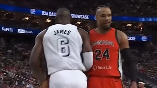 LeBron James and Dillon Brooks get into it in Olympics warmup game 👀 [upl. by Eslek623]