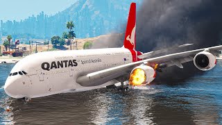 Qantas Airbus A380 Crash Landing In Water After Collision With Airbus A380 Today Over USA GTA5 [upl. by Annekim664]