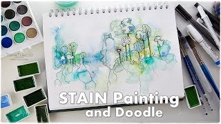 Watercolor Stain Doodle Beginners Technique ♡ Maremis Small Art ♡ [upl. by Nahseez149]