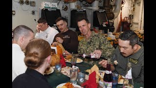 CNO and MCPON celebrate Thanksgiving aboard USS Harry S Truman [upl. by Ardnasela]