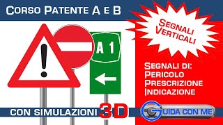 Segnali verticali Pericolo Prescrizione Indicazione  Teoria patente B [upl. by Mickie]