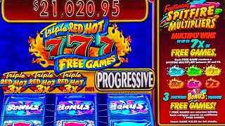 Triple Red Hot 777 Free Games With Spitfire Multipliers 3 Reel Slot [upl. by Solis]