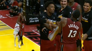 Jimmy Butler yells while shooting for Bam to grab the rebound to get his triple double 😂 [upl. by Cruickshank]