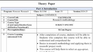 research methodology syllabus BCom 4th year According NEP 202425 [upl. by Keynes]