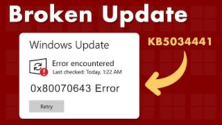 Windows 10 KB5034441 update fails to install  Error 0x80070643 [upl. by Coben]