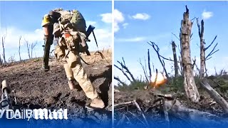 Ukraines International Legion storm Russian trench with heavy gunfire forcing enemy troops to flee [upl. by Putnam373]