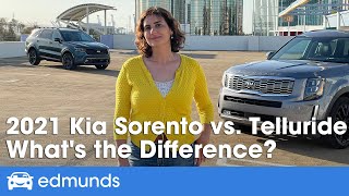 2021 Kia Sorento vs Telluride Which Kia 3Row SUV Reigns Supreme  Pricing Driving Cargo amp More [upl. by Nibbor941]