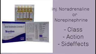 inj Noradrenaline or norepinephrine class action uses side effects [upl. by Butterfield]