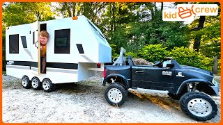 Camping adventure with kids RV trailer and ride on truck sleeping in camper Educational  Kid Crew [upl. by Rochkind]