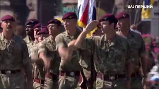 Troops from NATO countries on military parade in Kyiv [upl. by Arndt]