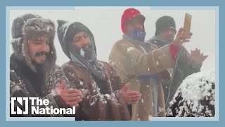 Saudis sing and dance in Tabuk to celebrate snowfall [upl. by Lieberman]