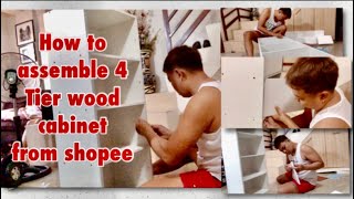 How to assemble 4 Tier wood cabinet from shopee  mommyjackievlogs [upl. by Ludmilla]