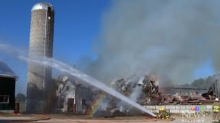 Ont barn destroyed by massive blaze 8 livestock unaccounted for [upl. by Fiora69]