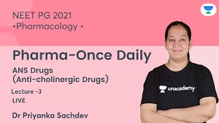 PharmaOnce Daily  ANS Drugs  L3  Pharmacology  2021 Lets crack NEET PG  Dr Priyanka Sachdev [upl. by Ariaic]