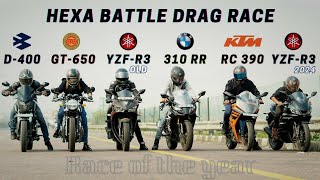 2024 YAMAHA R3 vs KTM RC390 vs GT 650 vs BMW 310RR vs YAMAHA R3 BS4 vs DOMINAR 400 🔥  HEXA RACE 😍 [upl. by Seema]