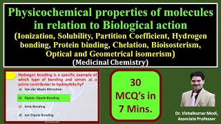 MCQs of Physicochemical properties of drugs in relation to Biological action  Medicinal Chemistry [upl. by Ahsykal]