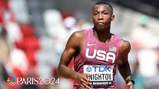 19 year old Erriyon Knighton HANDLES competition in 200m heat at 2023 Worlds  NBC Sports [upl. by Ataynik]