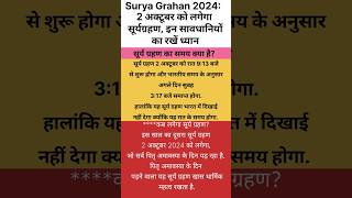 Surya ghran 2024 सूर्य ग्रहण कब हैं। surya ghran Kab hai october mein🙏👍 shortsfeed [upl. by Pasia]