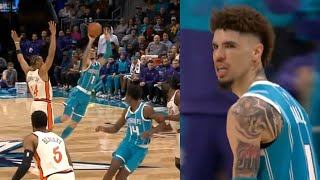 LaMelo Ball hits INSANE offbalance logo 3 with defender all over him vs Pistons 😱 [upl. by Eilram]