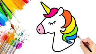 Simple and Easy Unicorn Drawing  Painting Art  Coloring for Kids and Toddlers [upl. by Ecnerwaled]