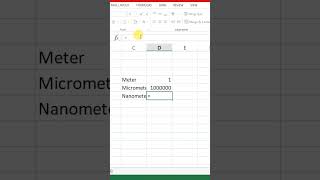 Convert Meter into Nanometer in Microsoft Excel nanometer excel shorts [upl. by Ennyletak]