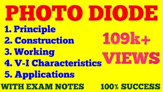 PHOTODIODE  PRINCIPLE CONSTRUCTION WORKING VI CHARACTERISTICS OF PHOTO DIODE  EXAM NOTES [upl. by Viens208]