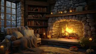 Cozy Reading Ambience with Smooth Jazz 📕 Snowfall Fireplace Sounds for Sleeping 🔥 [upl. by Ellis213]