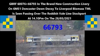 4K GBRF 6007666793 Brand New Livery On 6M51 Seen Passing Over The Reddish Vale Line On 28032021 [upl. by Nek]