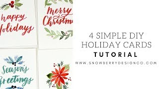 4 SIMPLE Watercolor Christmas Card Designs  BEGINNER WATERCOLOR TUTORIAL christmascards diycards [upl. by Beitnes]