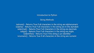 Python String Methods  isalnum isalpha isdecimal isdigit isidentifier isnumeric [upl. by Emlyn]