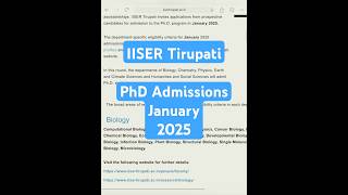 IISER Tirupati PhD Admission 202425  Vacancy 2025 IISER IISERTirupati CSIR2024 PhD2025 [upl. by Eentihw]