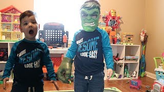 Caleb Pretend Play Clean Up Time with HULK and Opening New Toys [upl. by Aihtenyc924]