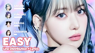 LE SSERAFIM  EASY Line Distribution  Lyrics Karaoke PATREON REQUESTED [upl. by Ahsemac6]