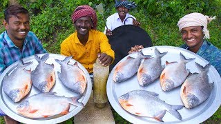 KING SIZE FISH FRY  Red Pomfret fish Fry in Village  Village Style Cooking  Village Food [upl. by Atinuj]