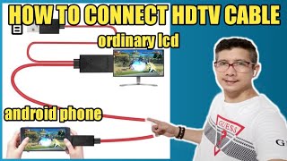 HOW TO CONNECT CP TO TV USING HDTV CABLE  CELLPHONE TO ORDINARY TV [upl. by Selbbep664]